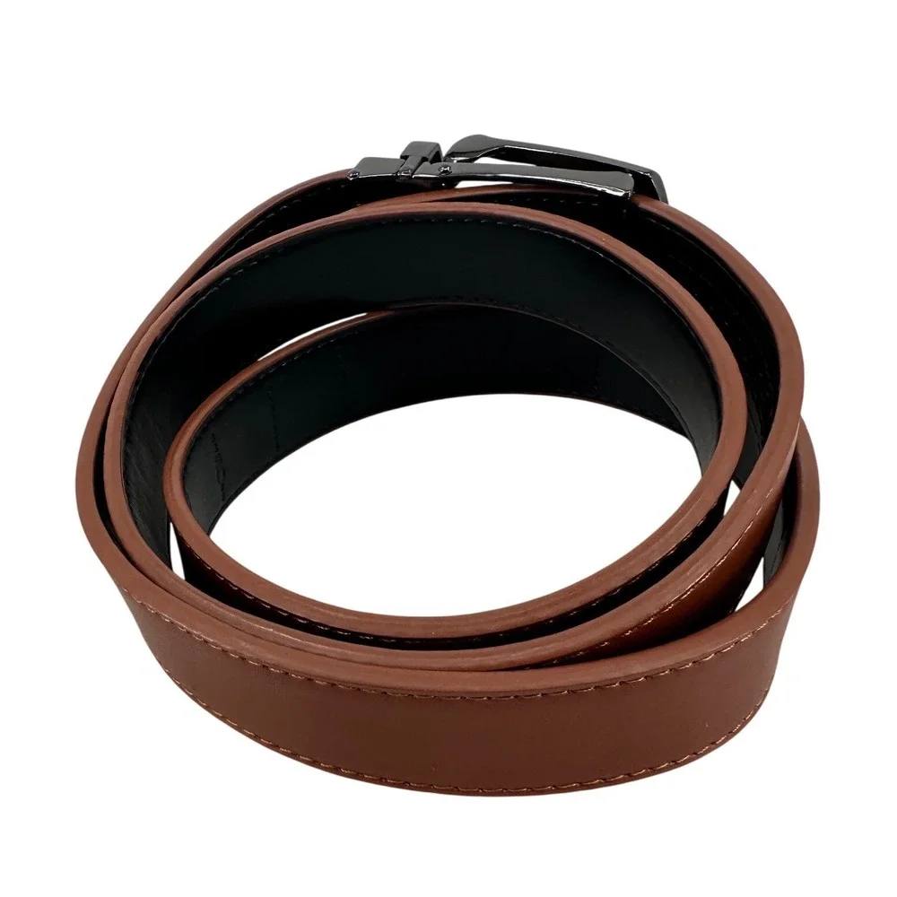 Mens Brown‎ Leather Ratchet Belt Gunmetal Buckle Adjustable Comfort Fit Size 50